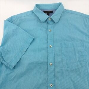 Banana Republic Men XL Teal Blue Geometric Short Sleeve Button Down Shirt Pocket